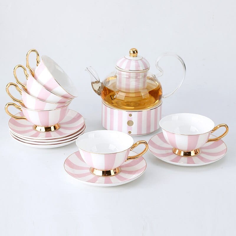 Pretty in Pink Afternoon Tea Set | Bone China Cups, Saucers, Teapot and Candle Teapot Warmer - Premium Coffee & Tea Sets - Just €47.95! Shop now at San Rocco Italia