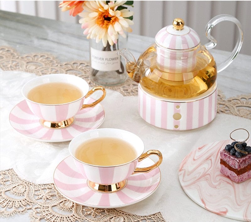 Pretty in Pink Afternoon Tea Set | Bone China Cups, Saucers, Teapot and Candle Teapot Warmer - Premium Coffee & Tea Sets - Just €47.95! Shop now at San Rocco Italia