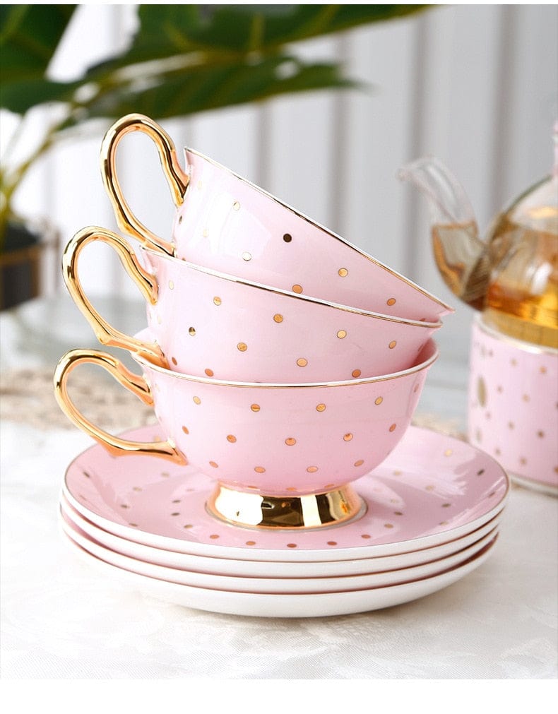Pretty in Pink Afternoon Tea Set | Bone China Cups, Saucers, Teapot and Candle Teapot Warmer - Premium Coffee & Tea Sets - Just €47.95! Shop now at San Rocco Italia