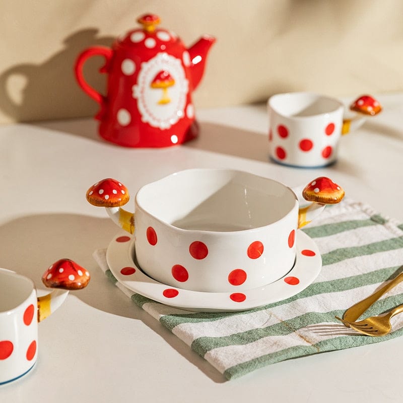 Red and White Mushroom Ceramic Mugs, Teapot, Plates and Bowls - Premium Cups - Just €35.95! Shop now at San Rocco Italia