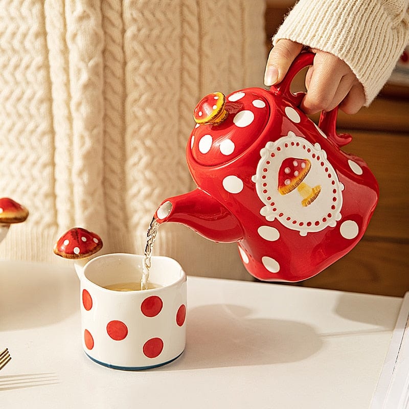 Red and White Mushroom Ceramic Mugs, Teapot, Plates and Bowls - Premium Cups - Just €35.95! Shop now at San Rocco Italia