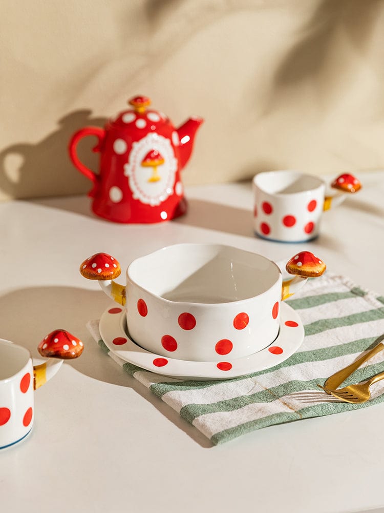 Red and White Mushroom Ceramic Mugs, Teapot, Plates and Bowls - Premium Cups - Just €35.95! Shop now at San Rocco Italia