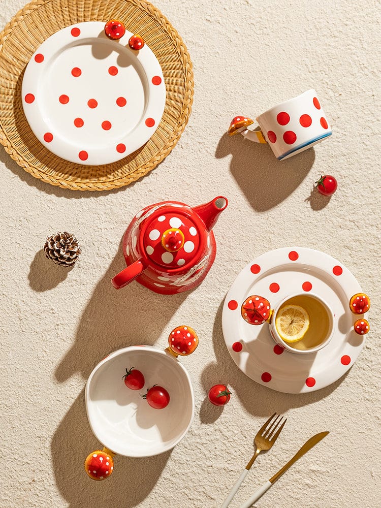 Red and White Mushroom Ceramic Mugs, Teapot, Plates and Bowls - Premium Cups - Just €35.95! Shop now at San Rocco Italia