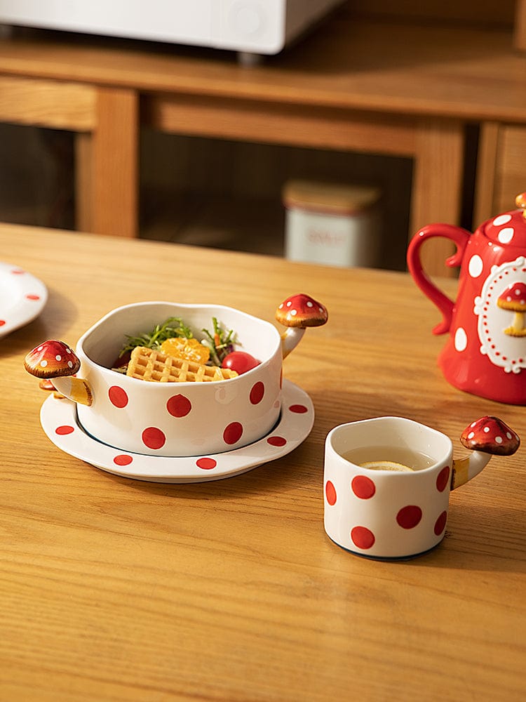 Red and White Mushroom Ceramic Mugs, Teapot, Plates and Bowls - Premium Cups - Just €35.95! Shop now at San Rocco Italia
