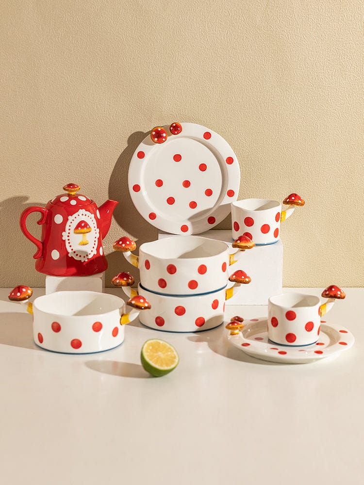 Red and White Mushroom Ceramic Mugs, Teapot, Plates and Bowls - Premium Cups - Just €35.95! Shop now at San Rocco Italia