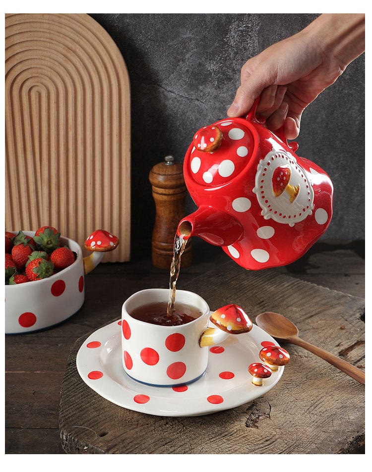 Red and White Mushroom Ceramic Mugs, Teapot, Plates and Bowls - Premium Cups - Just €35.95! Shop now at San Rocco Italia