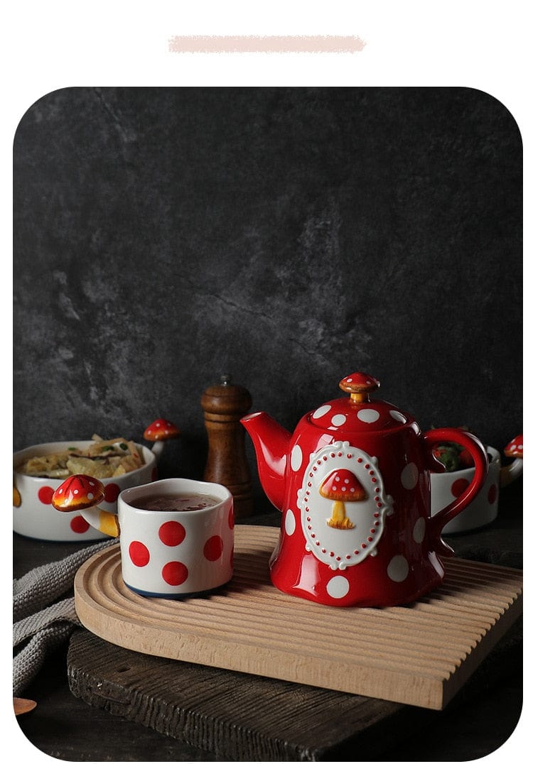 Red and White Mushroom Ceramic Mugs, Teapot, Plates and Bowls - Premium Cups - Just €35.95! Shop now at San Rocco Italia