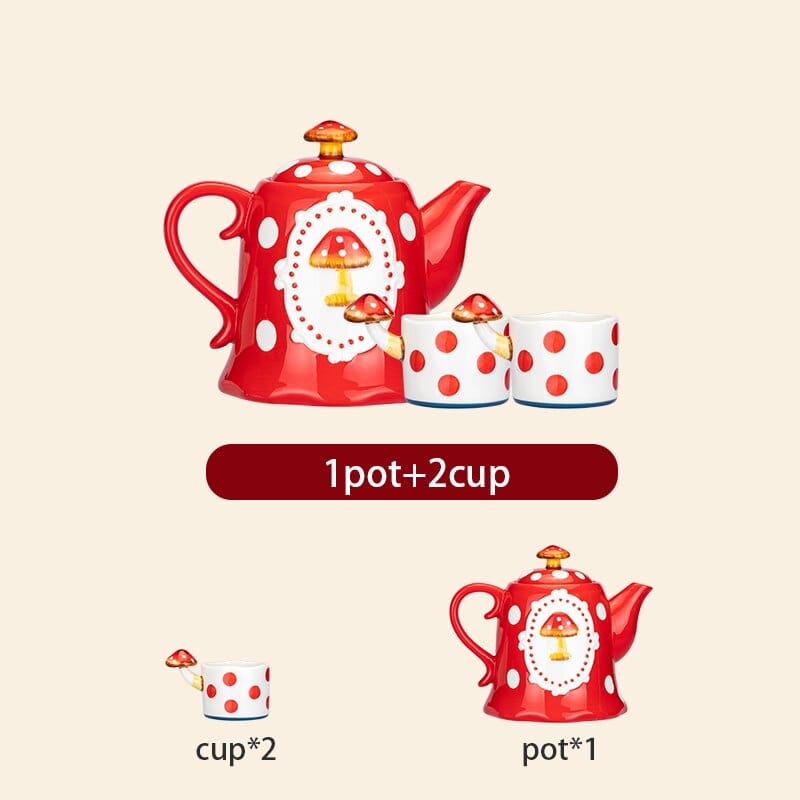 Red and White Mushroom Ceramic Mugs, Teapot, Plates and Bowls - Premium Cups - Just €35.95! Shop now at San Rocco Italia