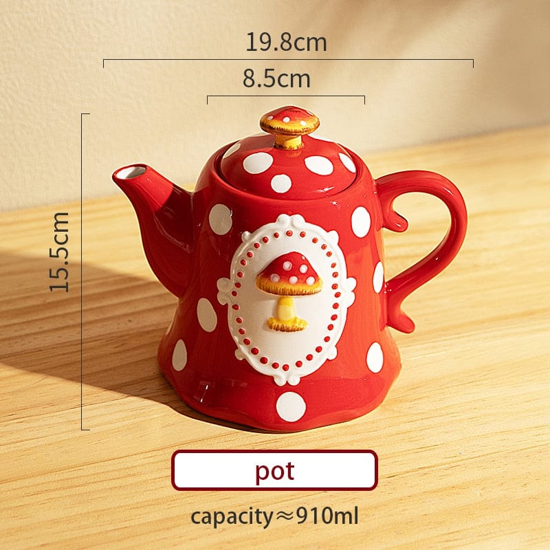 Red and White Mushroom Ceramic Mugs, Teapot, Plates and Bowls - Premium Cups - Just €35.95! Shop now at San Rocco Italia