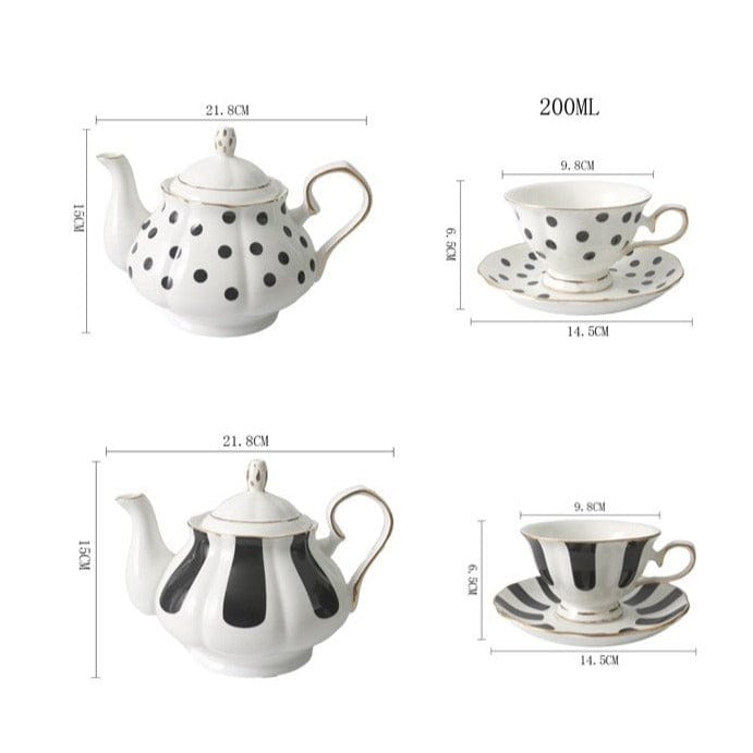 Retro Black and White Polka Dot and Striped Teapots, Cups, Saucers and Plates - Premium Cups - Just €37.95! Shop now at San Rocco Italia
