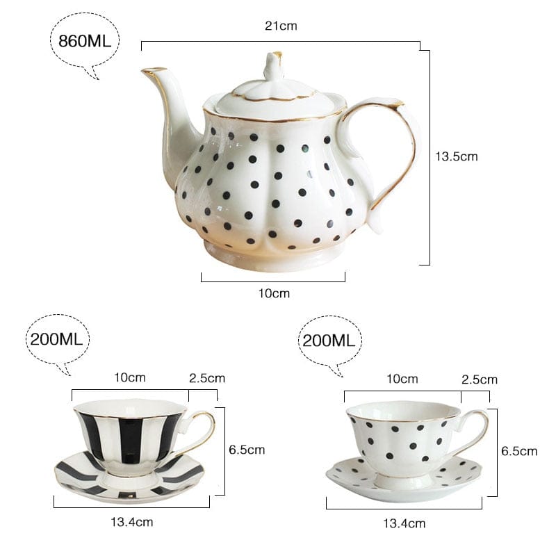 Retro Black and White Polka Dot and Striped Teapots, Cups, Saucers and Plates - Premium Cups - Just €37.95! Shop now at San Rocco Italia
