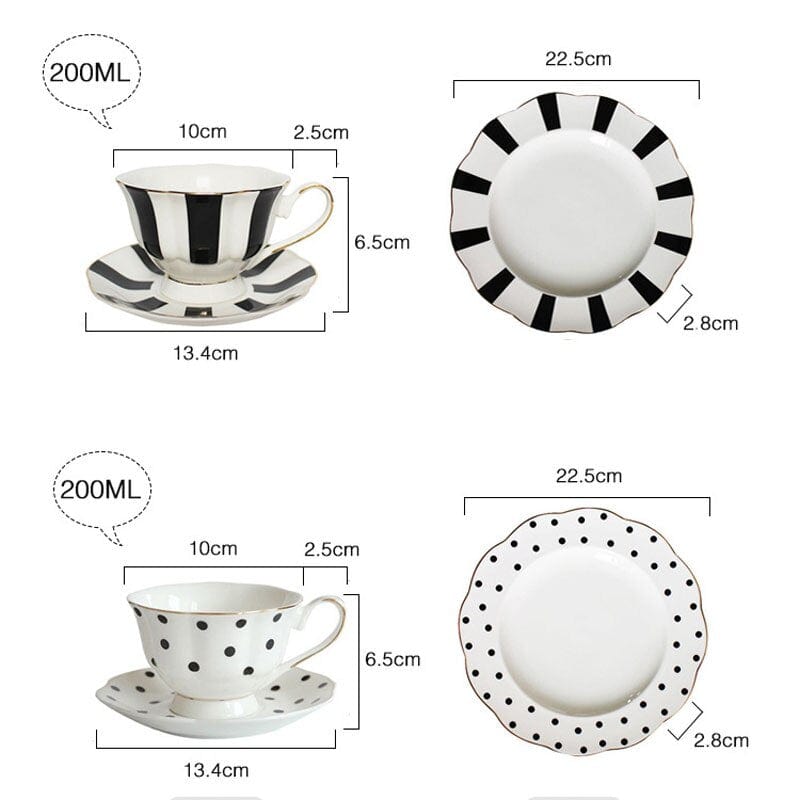 Retro Black and White Polka Dot and Striped Teapots, Cups, Saucers and Plates - Premium Cups - Just €37.95! Shop now at San Rocco Italia