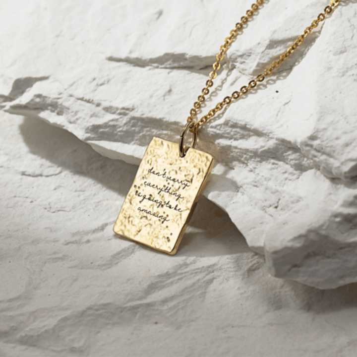 Custom Engraved Gold Necklace with Hammered Pendant | 14K Gold Filled - - San Rocco Italia