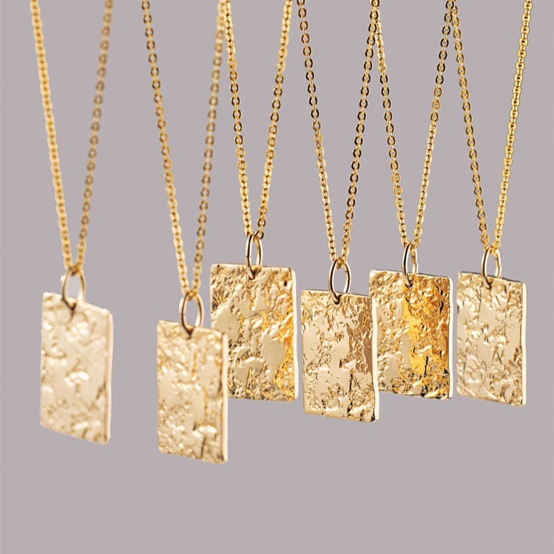 Custom Engraved Gold Necklace with Hammered Pendant | 14K Gold Filled - - San Rocco Italia