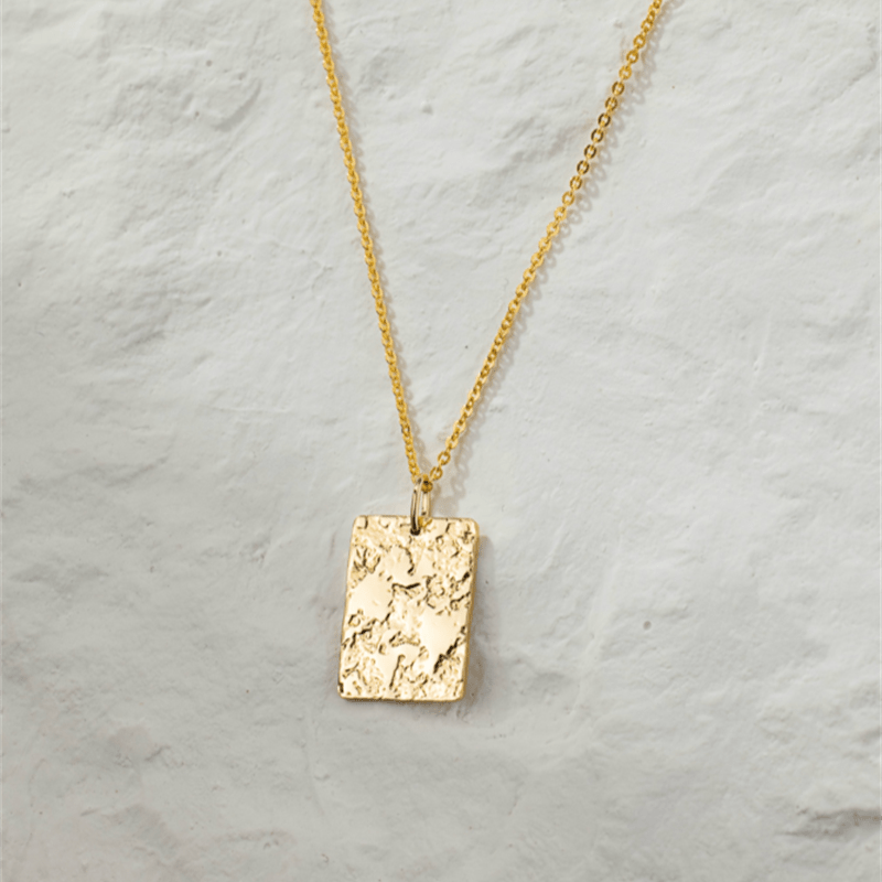 Custom Engraved Gold Necklace with Hammered Pendant | 14K Gold Filled - - San Rocco Italia