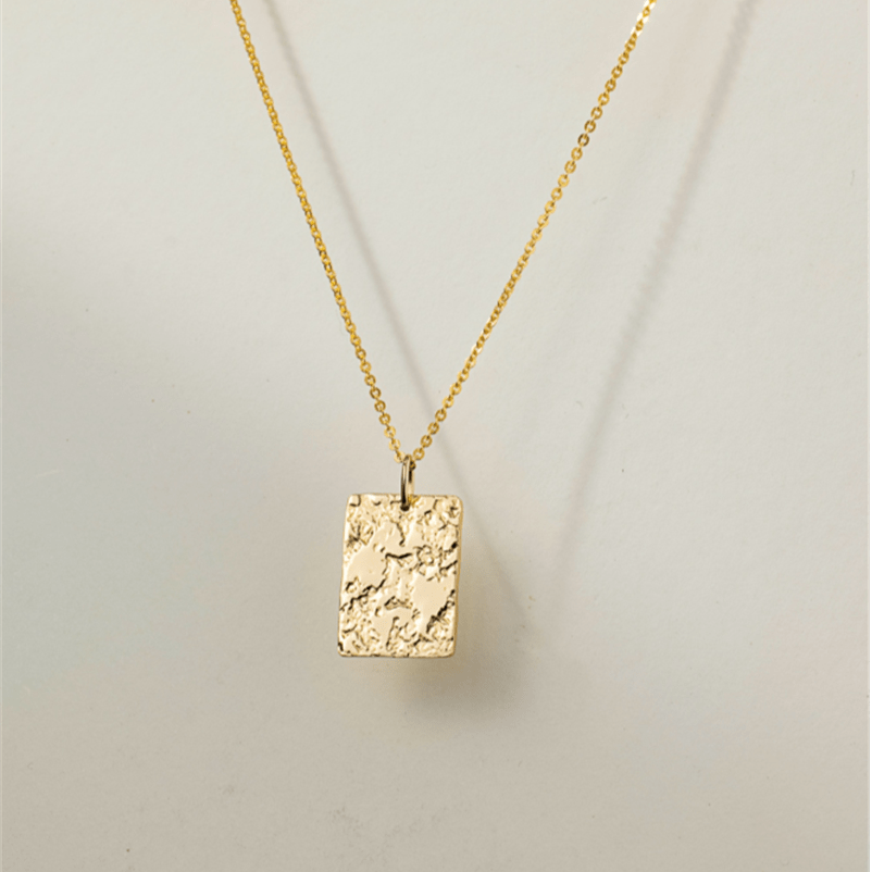 Custom Engraved Gold Necklace with Hammered Pendant | 14K Gold Filled - - San Rocco Italia
