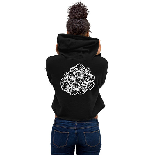 Women's Cropped Hoodie | Bella + Canvas 7502 Black / S Ethereal Blossom Crop Hoodie with Embroidered Logo San Rocco Italia