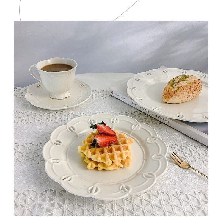 French Style Cream White Openwork Embossed Ceramic Cup and Saucer Set - Premium Coffee & Tea Cups - Shop now at San Rocco Italia