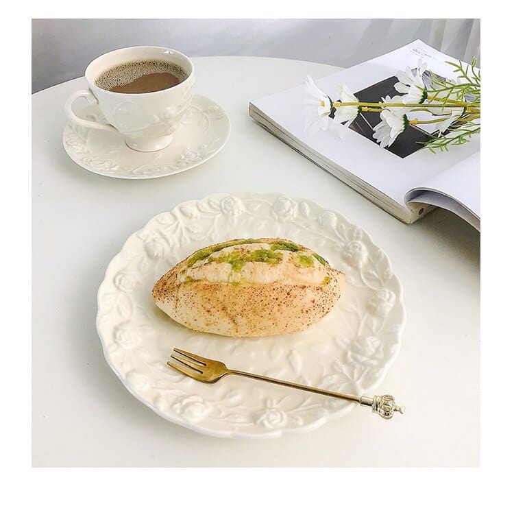 French Style Cream White Openwork Embossed Ceramic Cup and Saucer Set - Premium Coffee & Tea Cups - Just €39.95! Shop now at San Rocco Italia