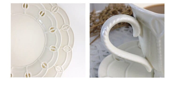 French Style Cream White Openwork Embossed Ceramic Cup and Saucer Set - Premium Coffee & Tea Cups - Just €39.95! Shop now at San Rocco Italia