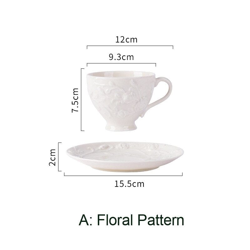 French Style Cream White Openwork Embossed Ceramic Cup and Saucer Set - Premium Coffee & Tea Cups - Shop now at San Rocco Italia