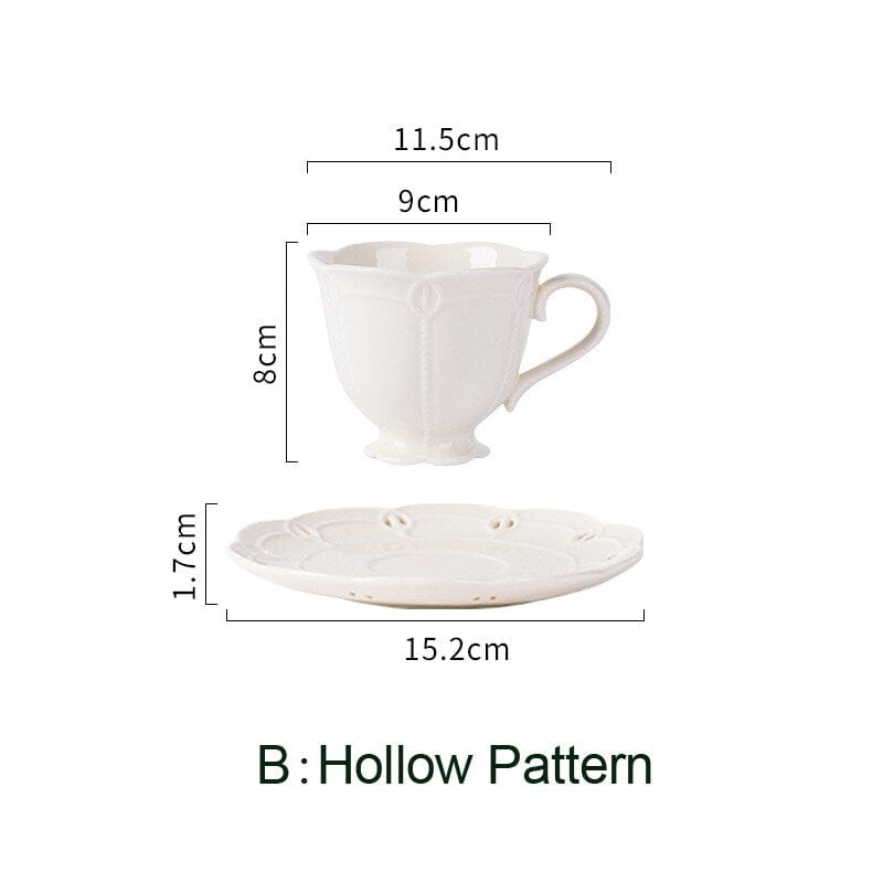 French Style Cream White Openwork Embossed Ceramic Cup and Saucer Set - Premium Coffee & Tea Cups - Just €39.95! Shop now at San Rocco Italia