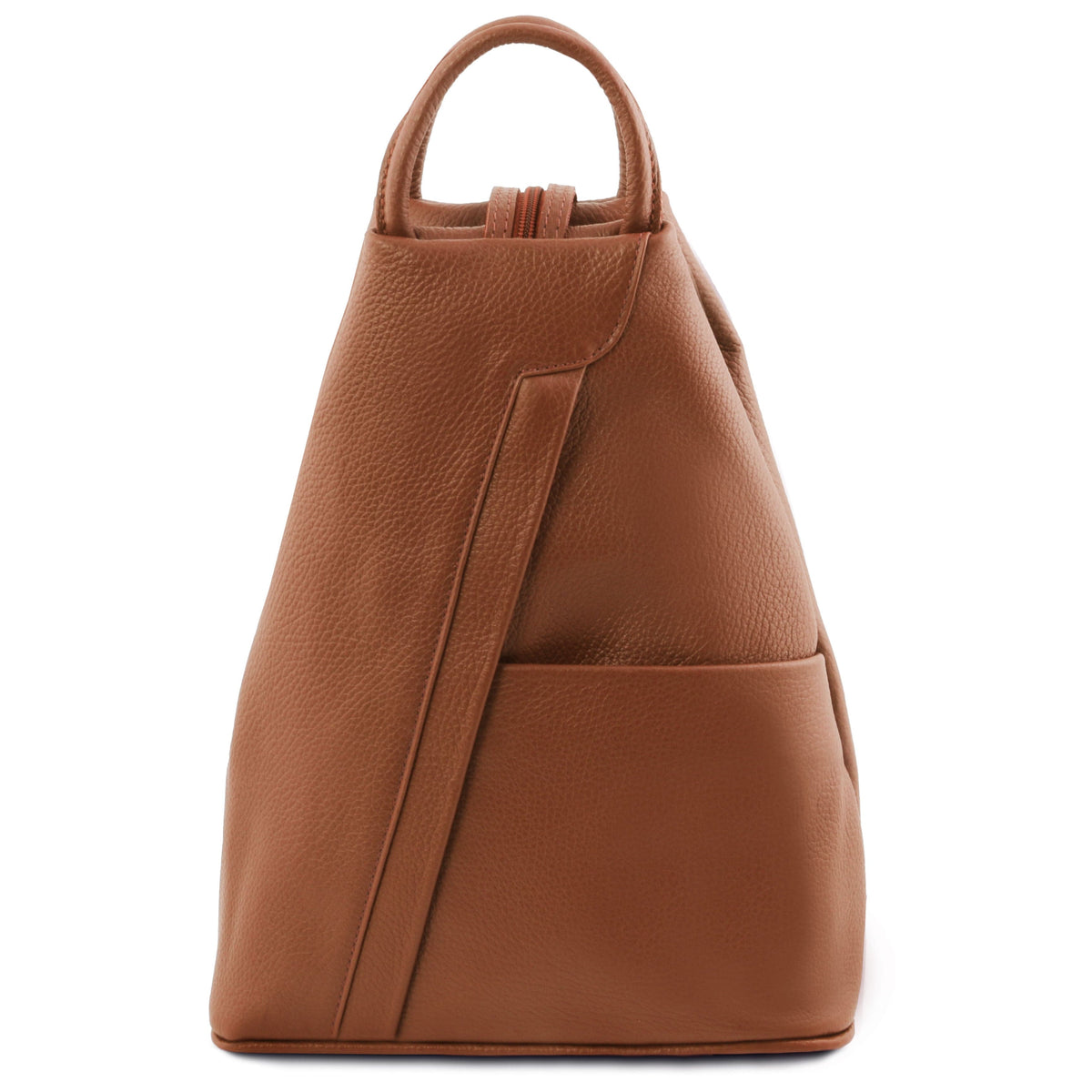 Leather Backpacks Cognac Shanghai - Italian leather backpack - pebbled leather | TL141881 San Rocco Italia