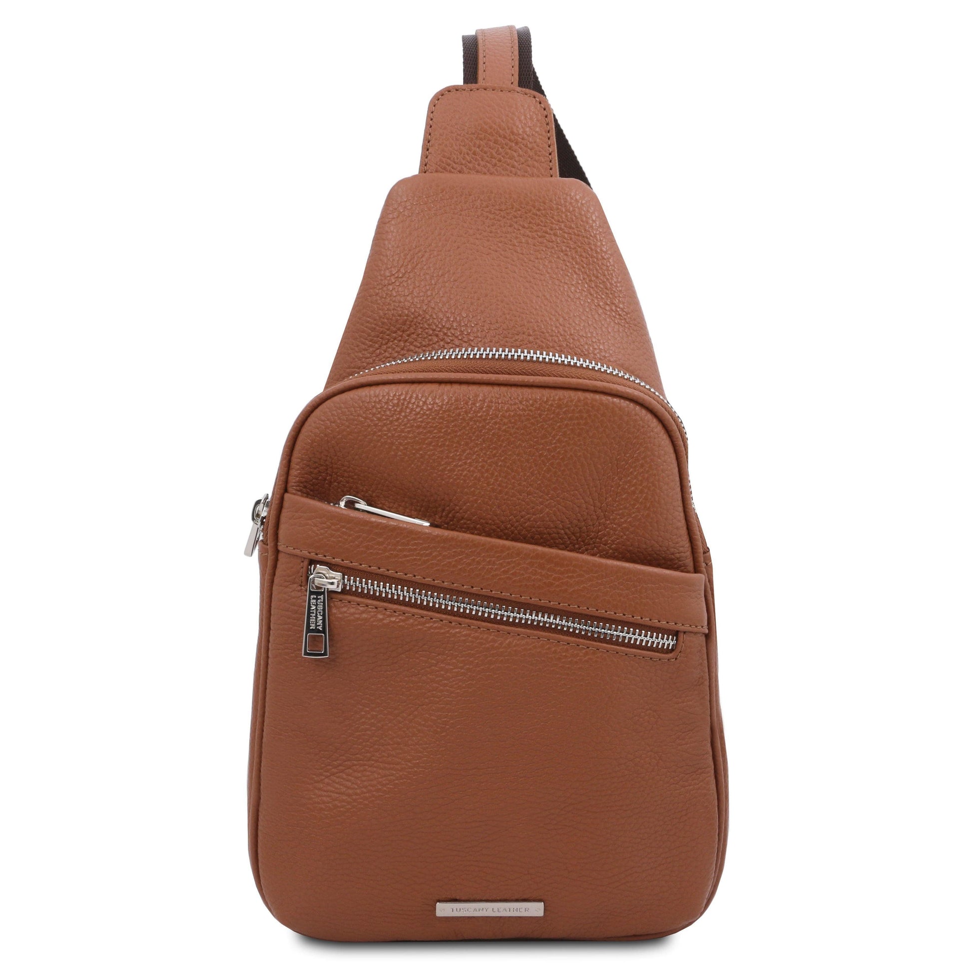 Leather bags for men Cognac Albert - Soft leather crossover bag | TL142022 sling bag San Rocco Italia