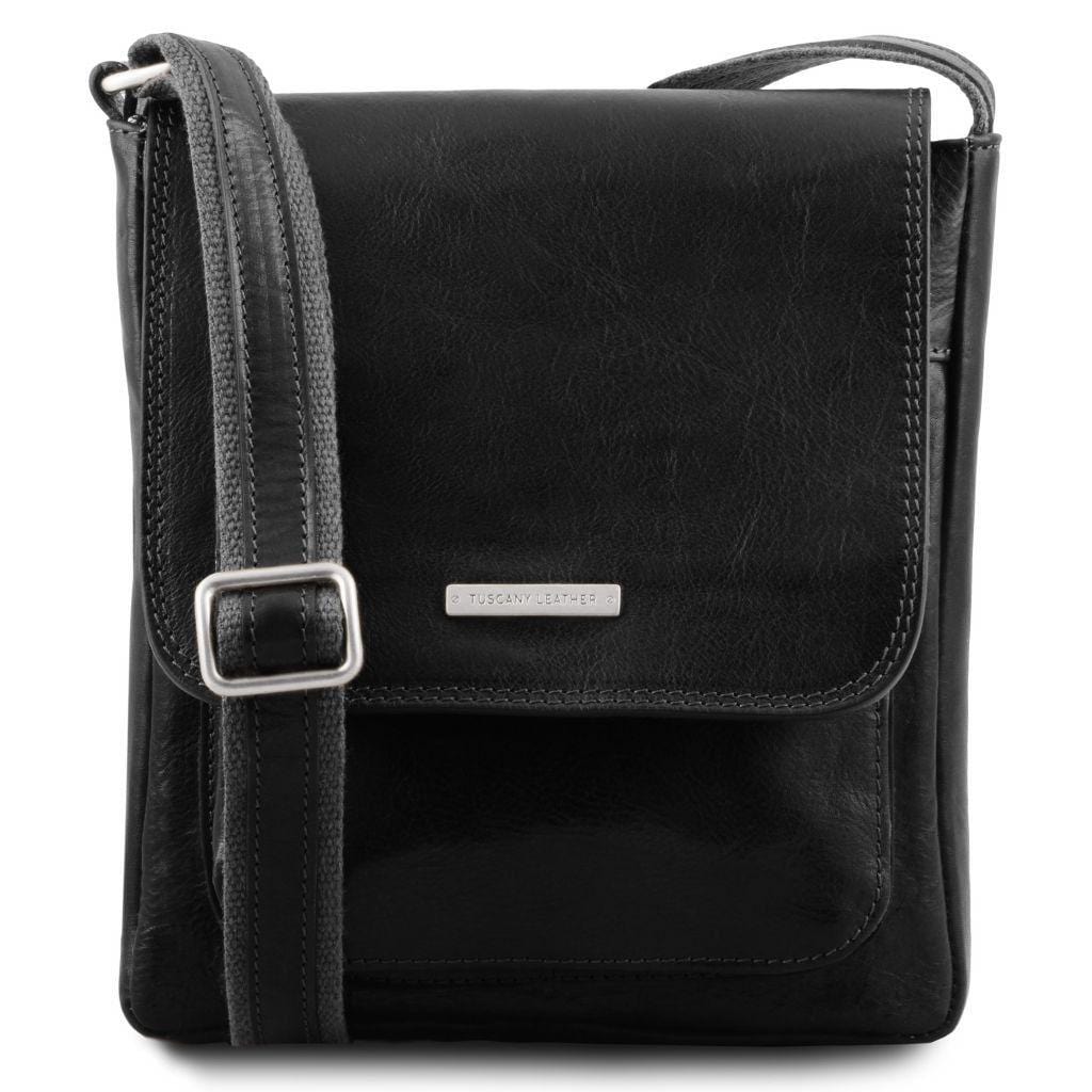 Leather bags for men Black Jimmy - Leather crossbody bag for men with front pocket | TL141407 San Rocco Italia