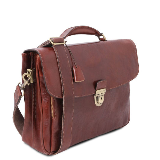Leather briefcases Alessandria - Matte leather multi compartment TL SMART laptop briefcase | TL142067 San Rocco Italia