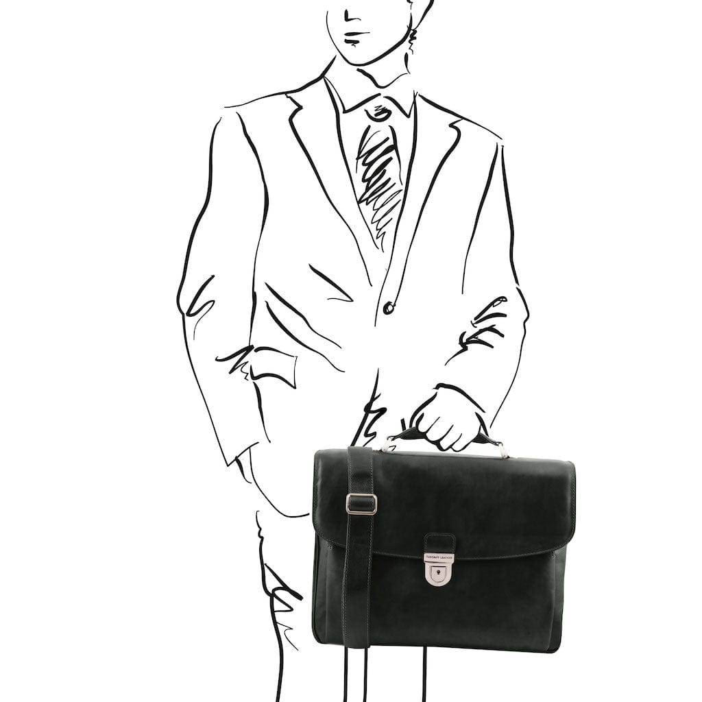 Leather briefcases Alessandria - Matte leather multi compartment TL SMART laptop briefcase | TL142067 San Rocco Italia
