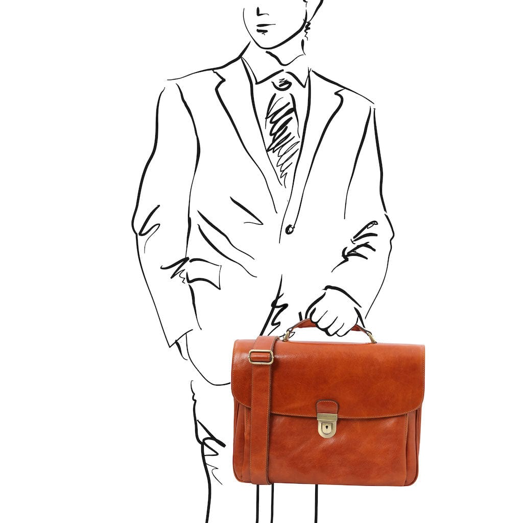 Leather briefcases Alessandria - Matte leather multi compartment TL SMART laptop briefcase | TL142067 San Rocco Italia
