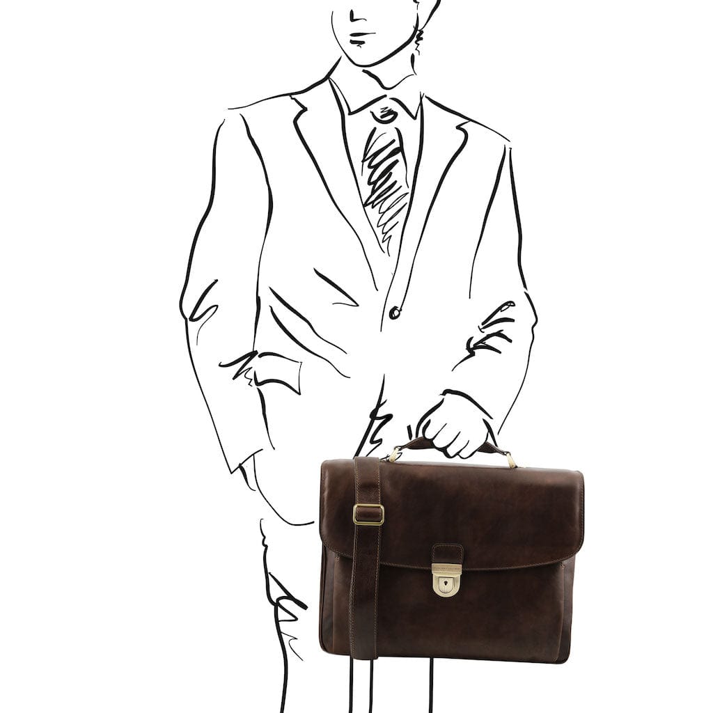 Leather briefcases Alessandria - Matte leather multi compartment TL SMART laptop briefcase | TL142067 San Rocco Italia