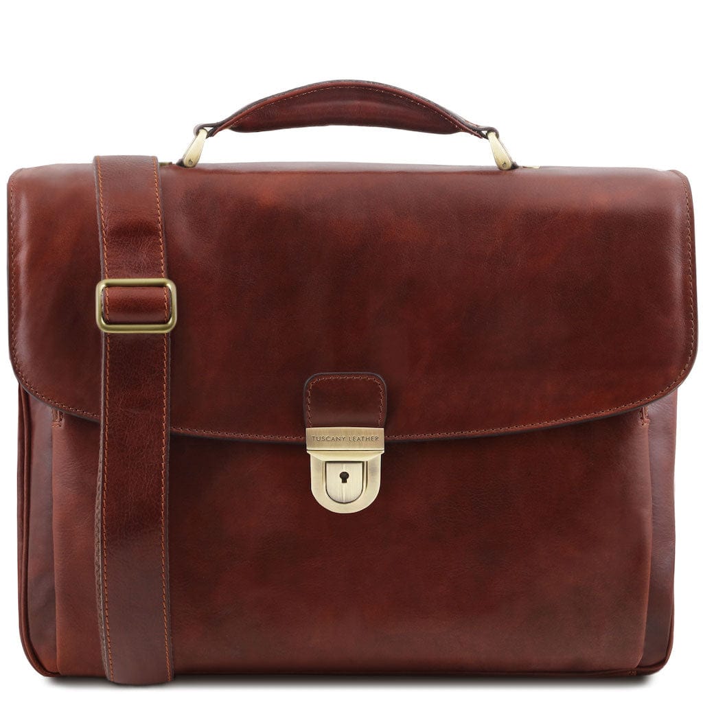 Leather briefcases Brown Alessandria - Matte leather multi compartment TL SMART laptop briefcase | TL142067 San Rocco Italia