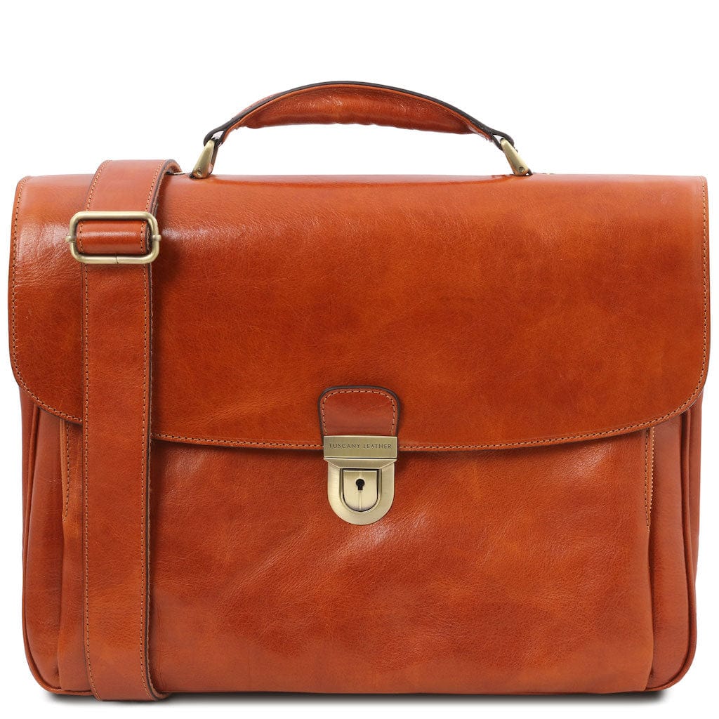 Leather briefcases Honey Alessandria - Matte leather multi compartment TL SMART laptop briefcase | TL142067 San Rocco Italia