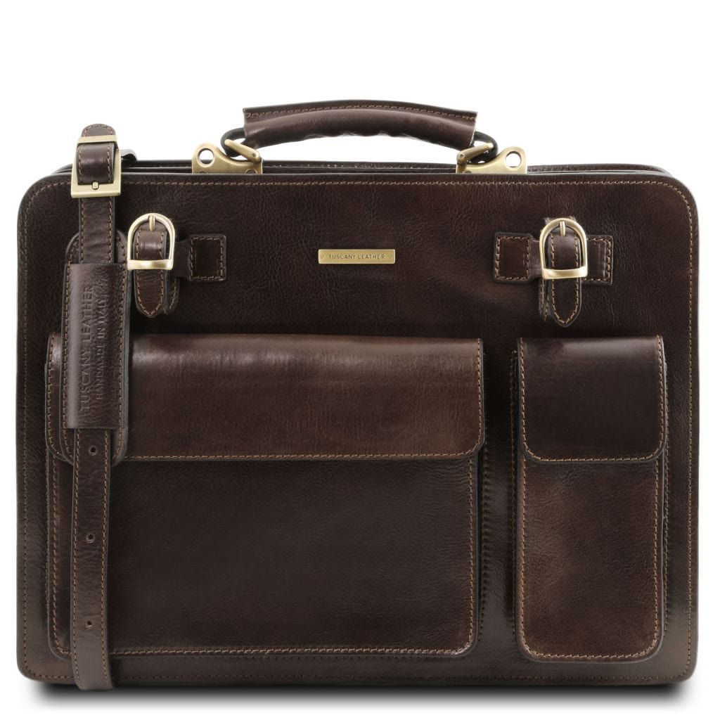 Serviettes en cuir Marron foncé Venezia - Serviette en cuir à 2 compartiments | TL141268 San Rocco Italia