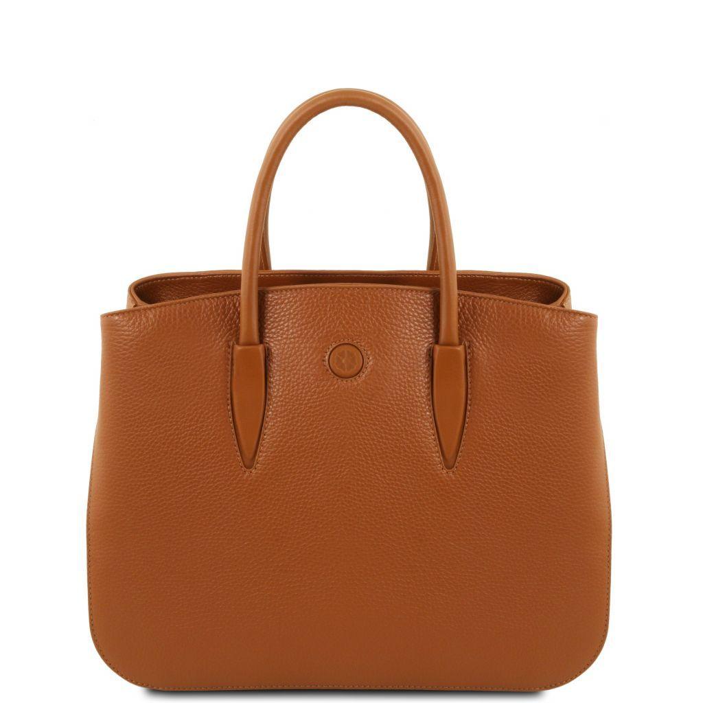 Leather handbags Cognac Camelia - Italian leather tote bag | TL141728 San Rocco Italia