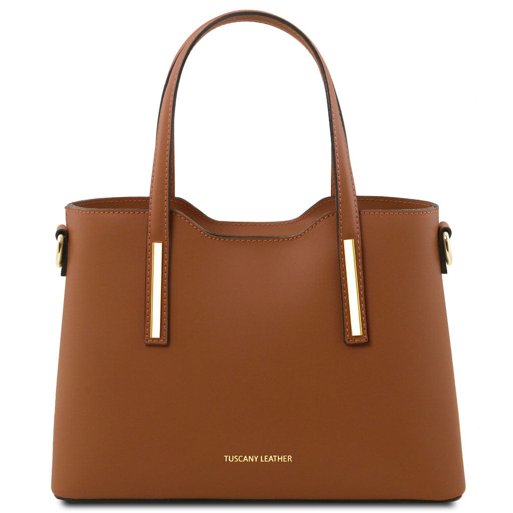 Leather handbags Cognac Olimpia - Italian leather tote - Small size | TL141521 San Rocco Italia