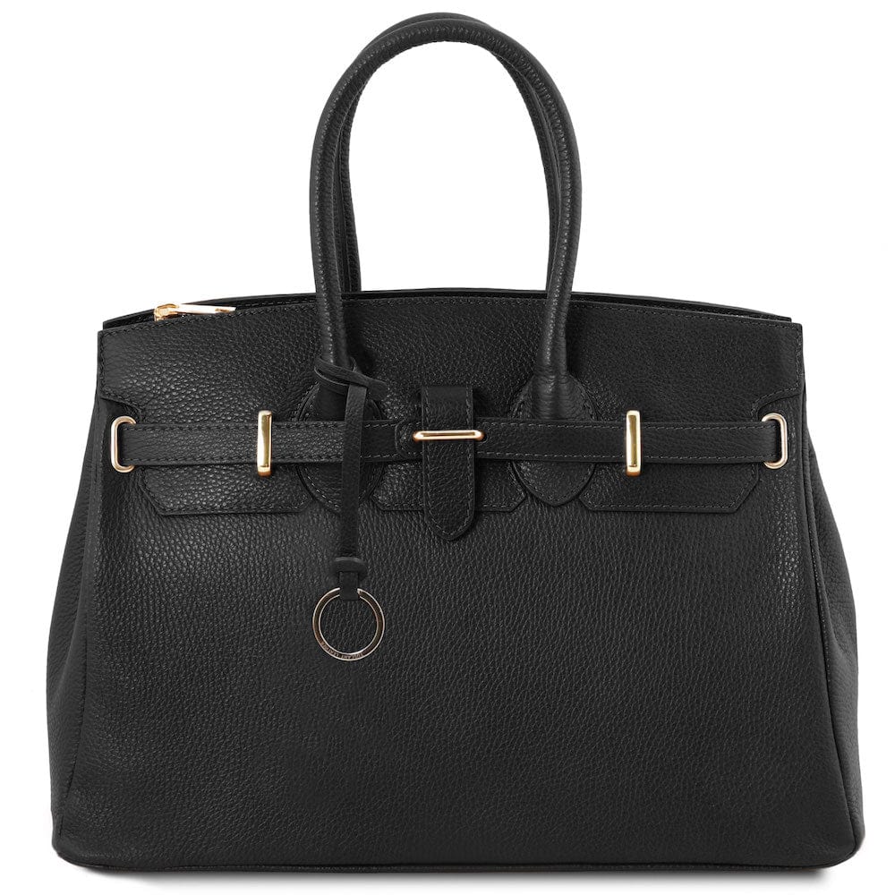 Leather handbags Black TL Bag - Leather handbag with golden hardware | TL141529 San Rocco Italia