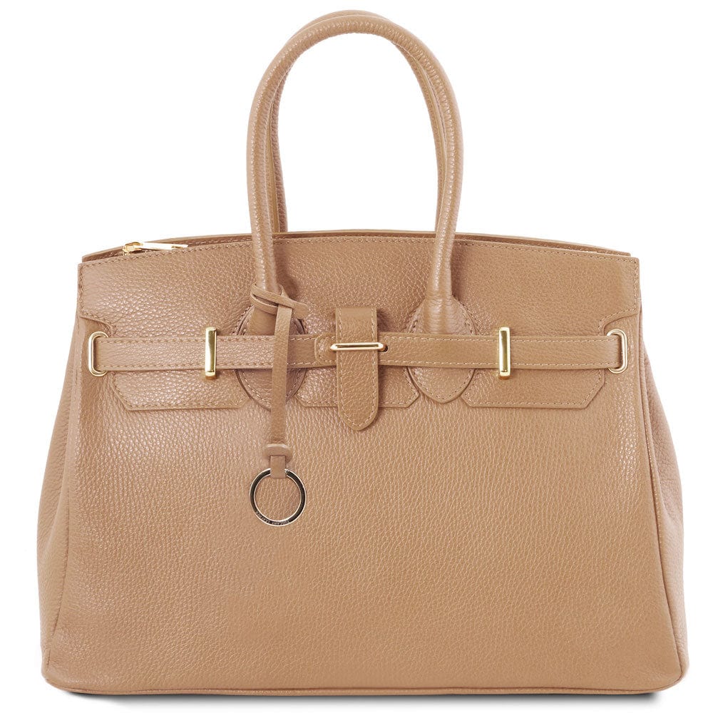 Leather handbags Champagne TL Bag - Leather handbag with golden hardware | TL141529 San Rocco Italia