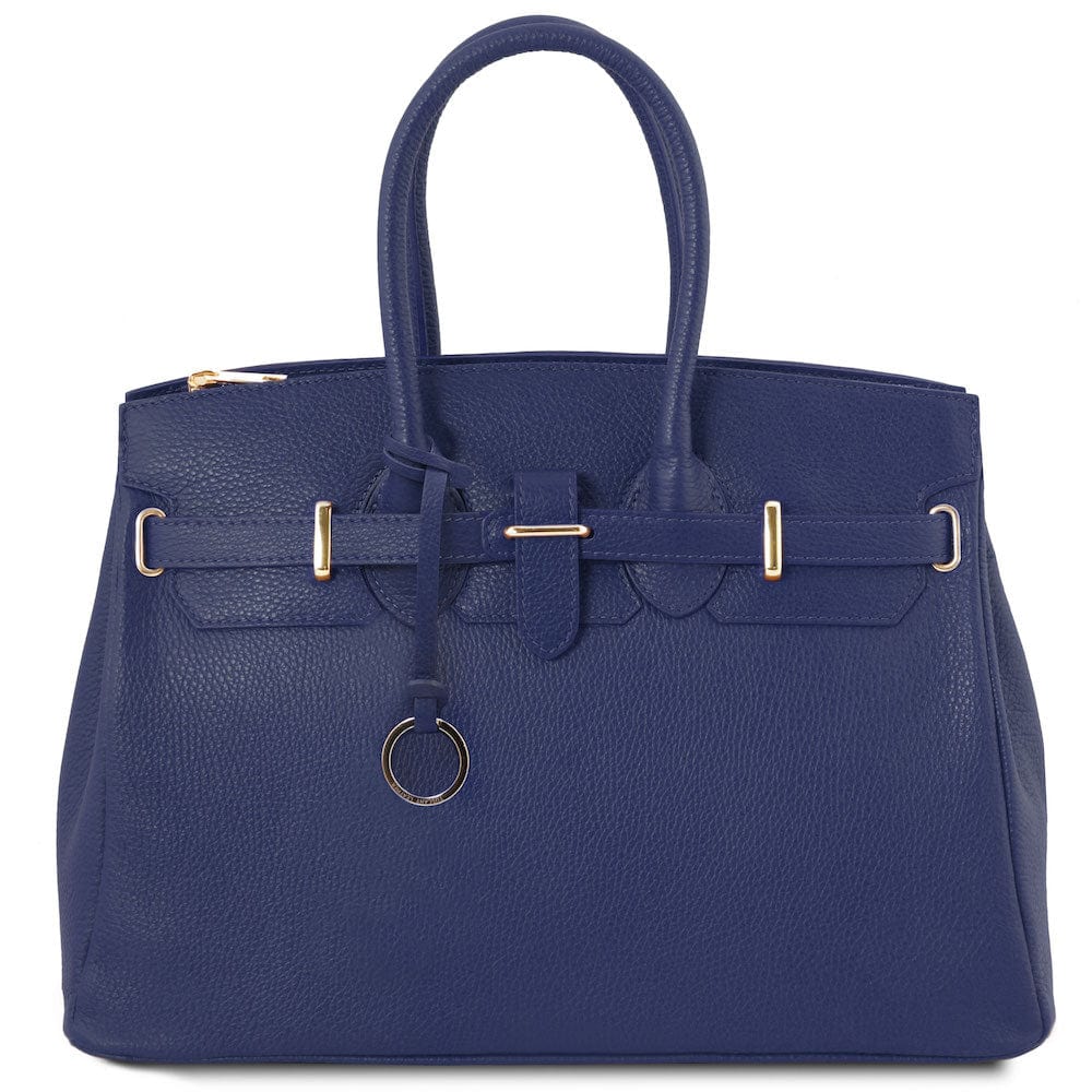 Leather handbags Dark Blue TL Bag - Leather handbag with golden hardware | TL141529 San Rocco Italia