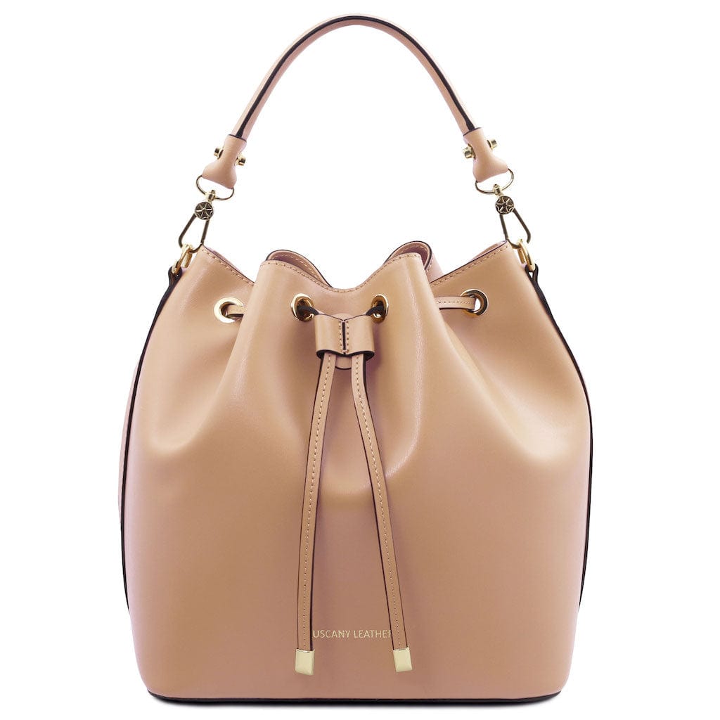 Leather handbags Champagne Vittoria - Italian leather bucket bag | TL141531 San Rocco Italia