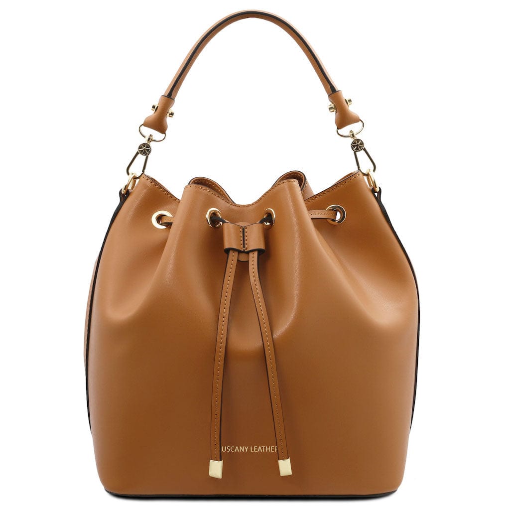 Leather handbags Cognac Vittoria - Italian leather bucket bag | TL141531 San Rocco Italia