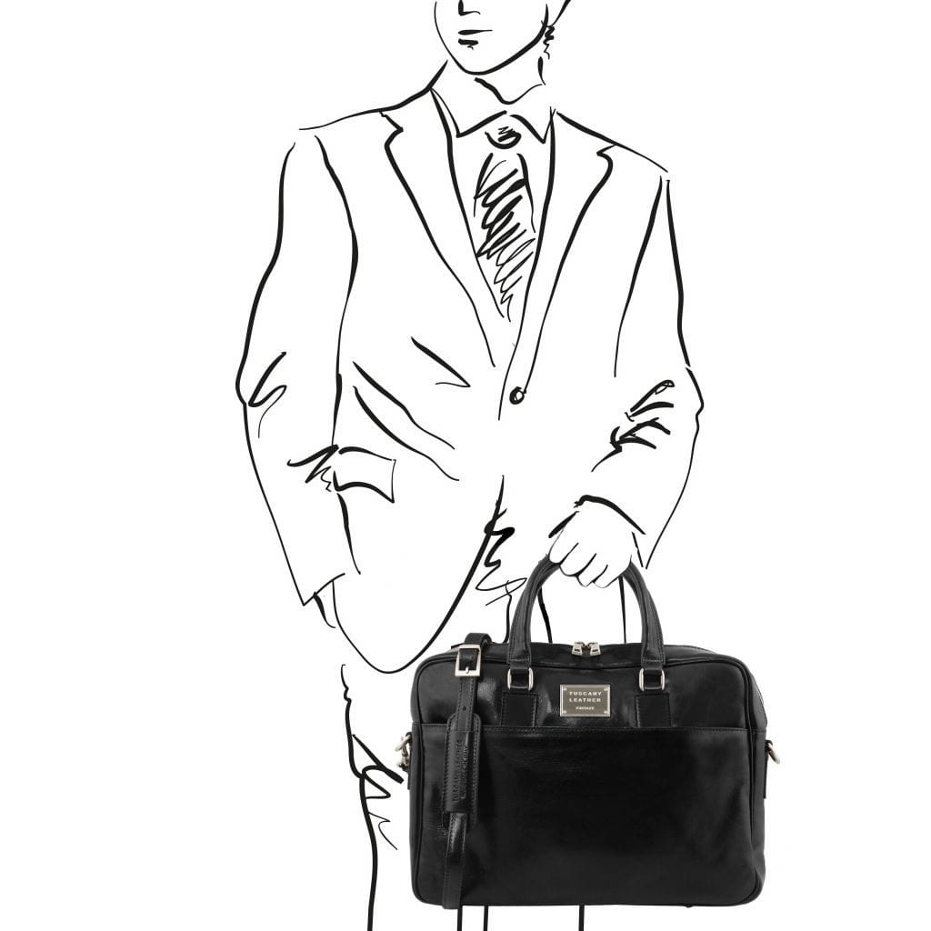Leather laptop bags Urbino - Leather laptop briefcase 2 compartments with front pocket | TL141894 San Rocco Italia