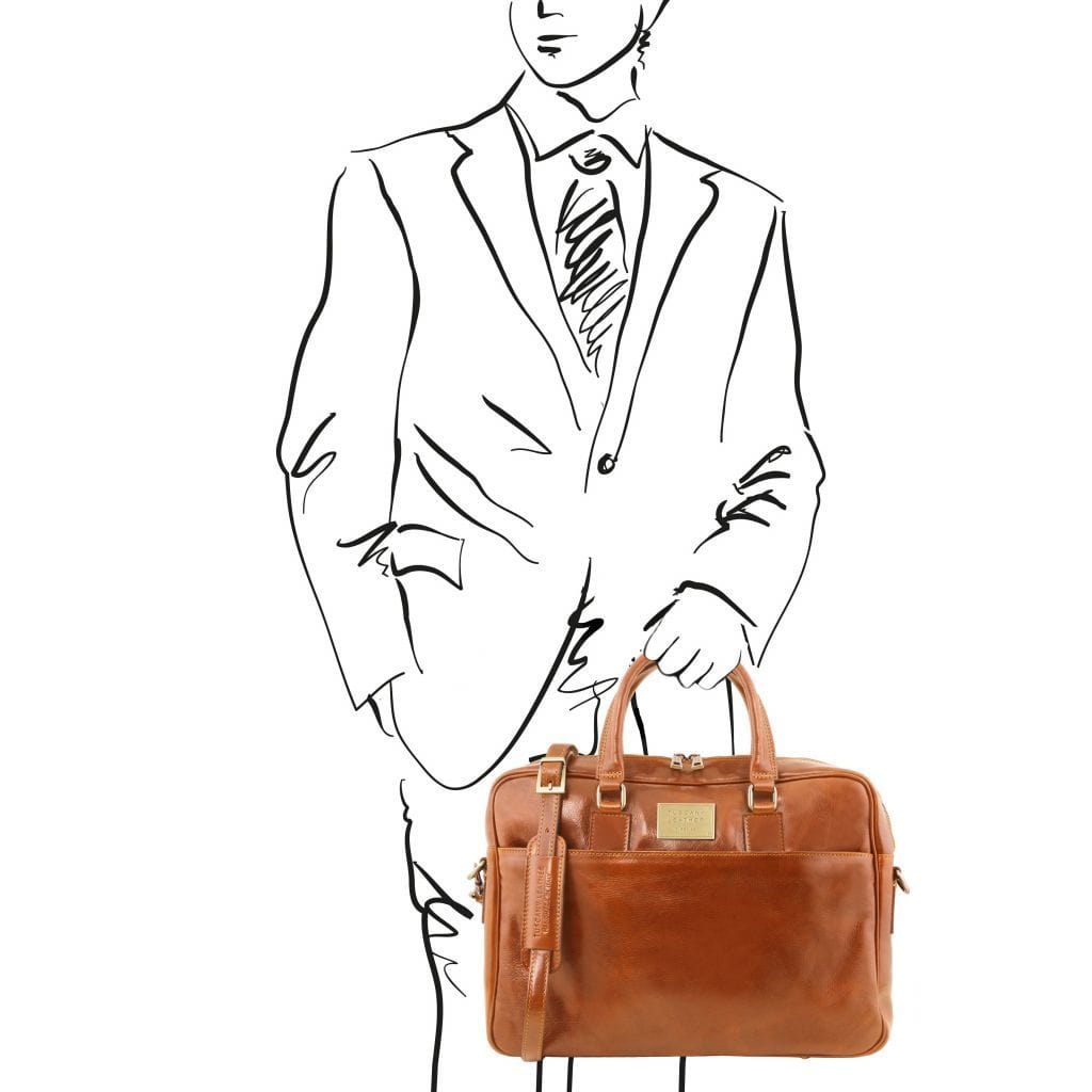 Leather laptop bags Urbino - Leather laptop briefcase with front pocket | TL141241 San Rocco Italia