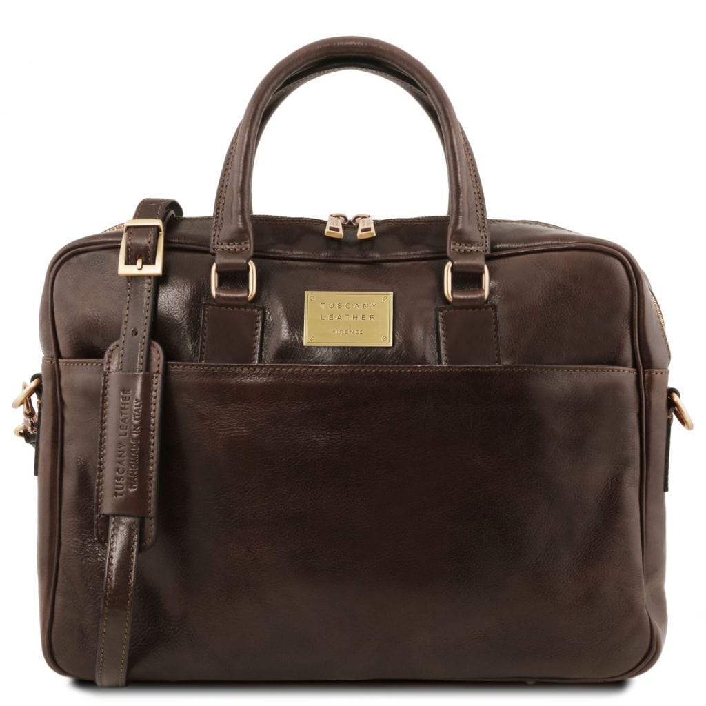 Leather laptop bags Dark Brown Urbino - Leather laptop briefcase with front pocket | TL141241 San Rocco Italia