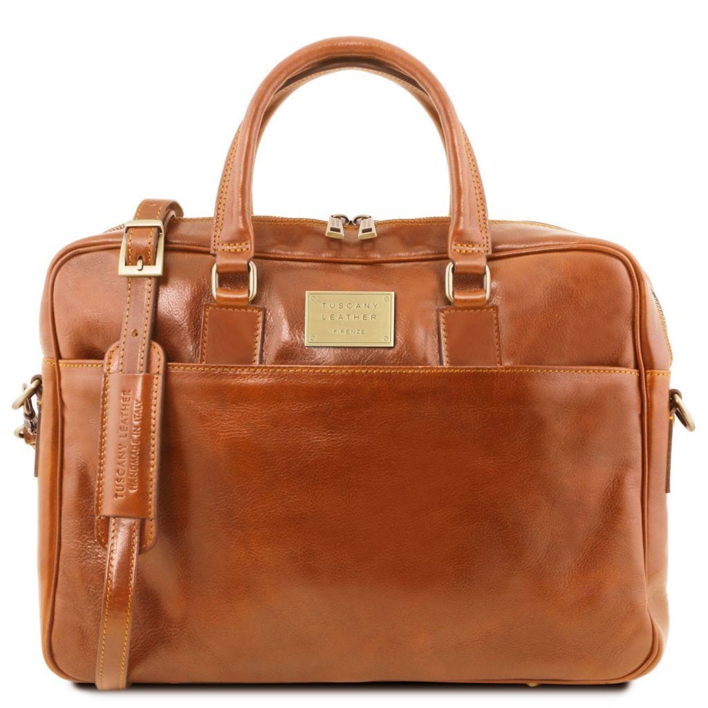 Leather laptop bags Honey Urbino - Leather laptop briefcase with front pocket | TL141241 San Rocco Italia