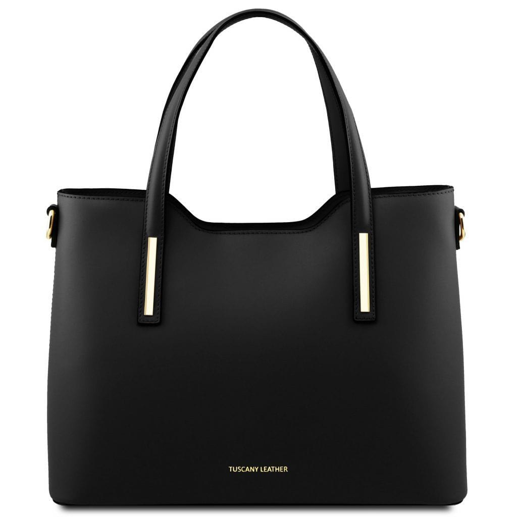 Leather shoulder bags Black Olimpia - Italian leather tote | TL141412 San Rocco Italia