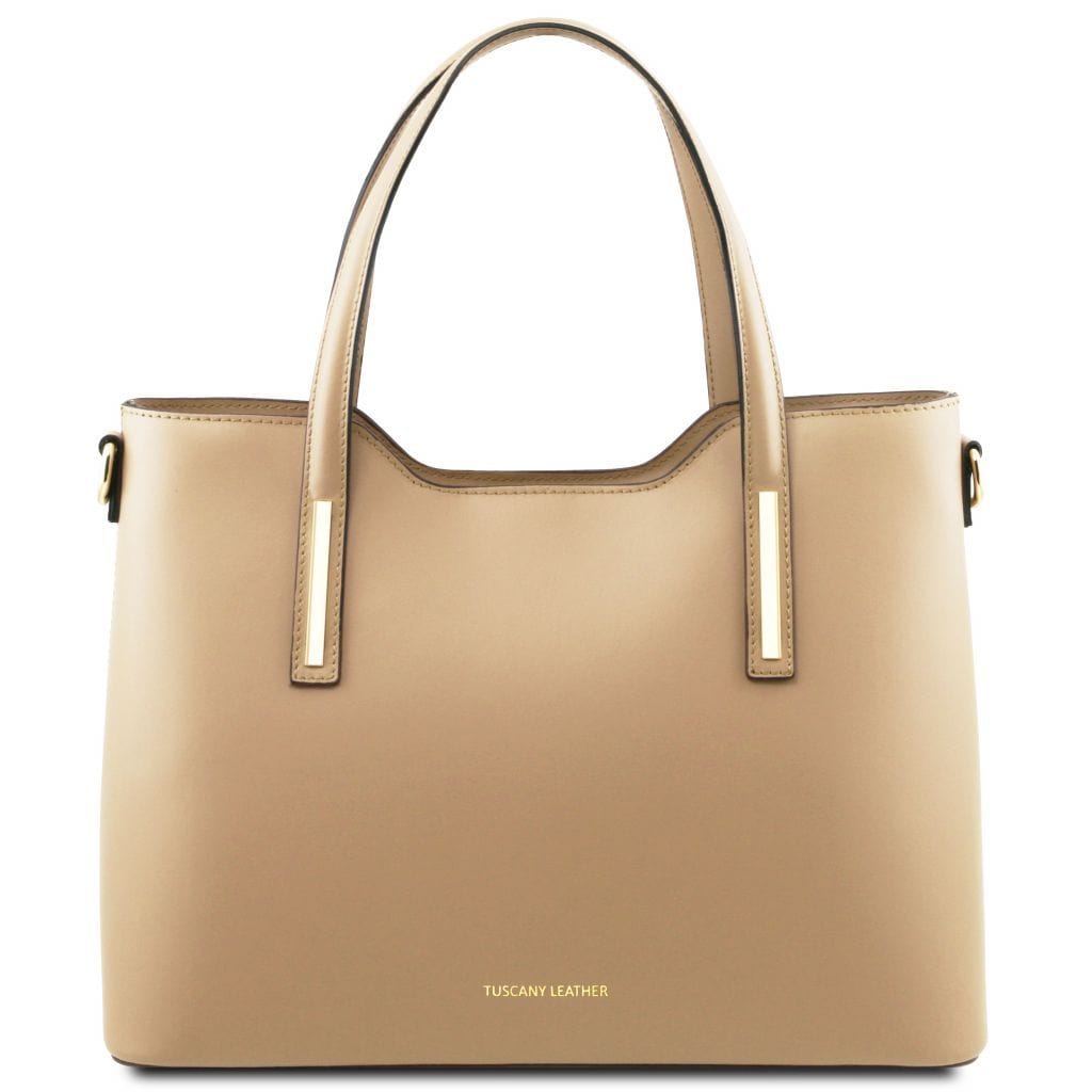 Leather shoulder bags Champagne Olimpia - Italian leather tote | TL141412 San Rocco Italia