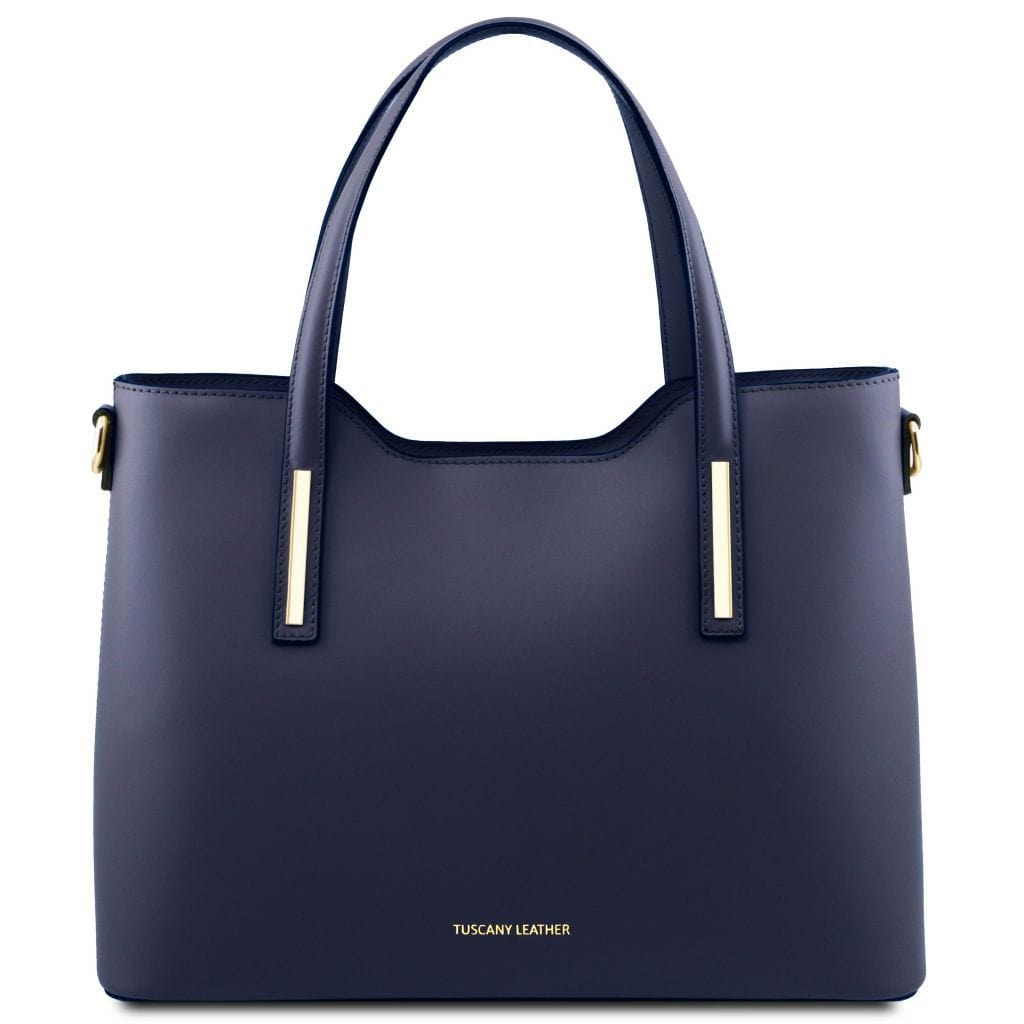 Leather shoulder bags Dark Blue Olimpia - Italian leather tote | TL141412 San Rocco Italia